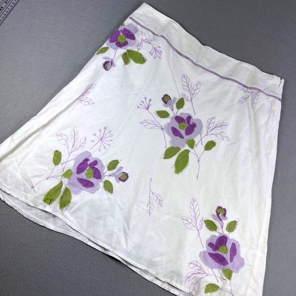 Karen Kane Dresses & Skirts - Vintage 90's Karen Kane Skirt White Floral Print A Line Midi Size 14 Linen Blend